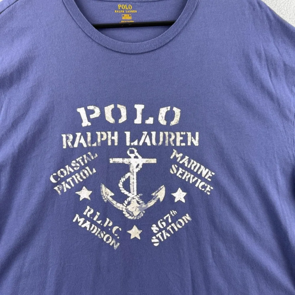Polo Ralph Lauren Shirt Mens 2XB 2XL Big Blue Cotton Tee Nautical Military Navy